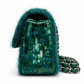 Green Chanel Tweed Braid Sequin Mini Rectangular Flap Bag with gold-tone hardware and quilted design.