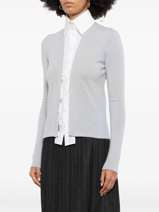 Elegant grey cashmere shirt with a detachable collar from Chanel, featuring a classic tops design and luxurious fabric.