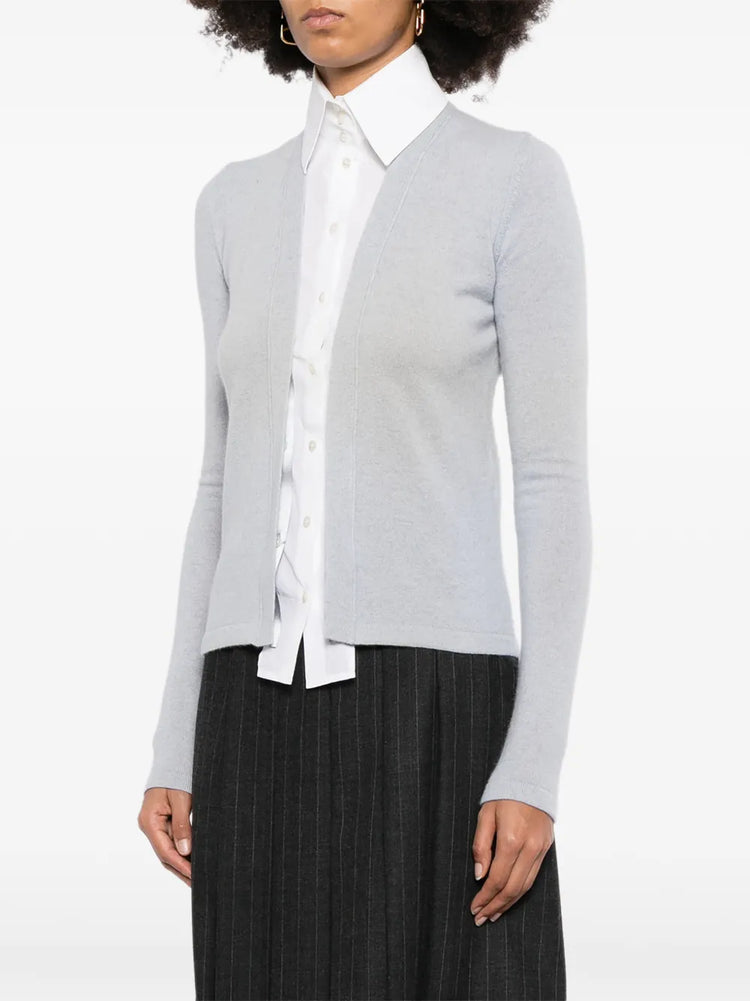 Elegant grey cashmere shirt with a detachable collar from Chanel, featuring a classic tops design and luxurious fabric.