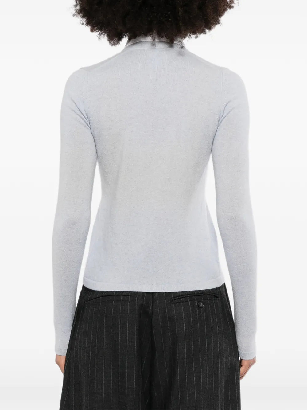 Chanel grey cashmere shirt with a detachable collar, showcasing elegant long-sleeve tops designed for sophisticated style.