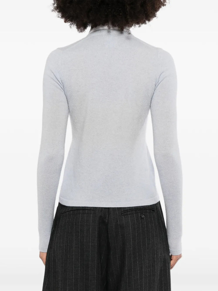 Chanel grey cashmere shirt with a detachable collar, showcasing elegant long-sleeve tops designed for sophisticated style.