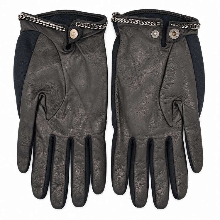 Chanel grey embellished gloves with gunmetal chain embroidery