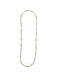 Chanel long single-strand sautoir necklace featuring a blend of champagne, silver-grey, and cream faux pearls with a metal clasp.