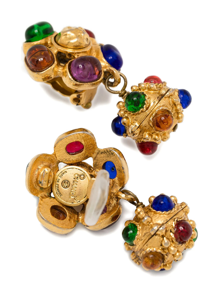 Chanel multicolour rhinestone earrings featuring vibrant, sparkling stones and elegant design for stylish accessory.