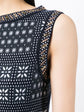 Navy and white Chanel winter knit dress featuring a cozy, stylish design, perfect for cold weather.