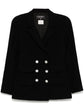 Navy double-breasted Chanel blazer with structured lapels and tailored fit, showcasing classic elegance and high-quality fabric.