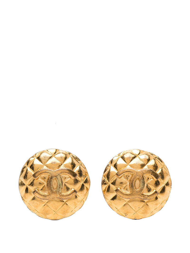 Chanel quilted gold clip-on earrings with a stylish, textured design and elegant finish.