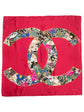 Red silk CC Jewel Print scarf by Chanel featuring a luxurious square design with intricate jewel and logo patterns.