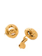 Small Chanel emblem gold clip-on earrings featuring iconic logo design on a sleek gold finish.