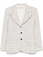 Chanel monochrome blazer in textured black and white tweed, tailored blazer with classic collar and structured fit.