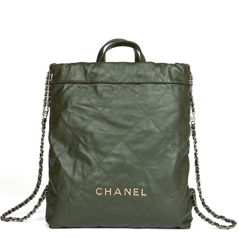 22 Quilted Leather Backpack Khaki