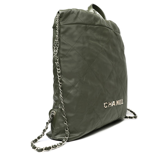 22 Quilted Leather Backpack Khaki