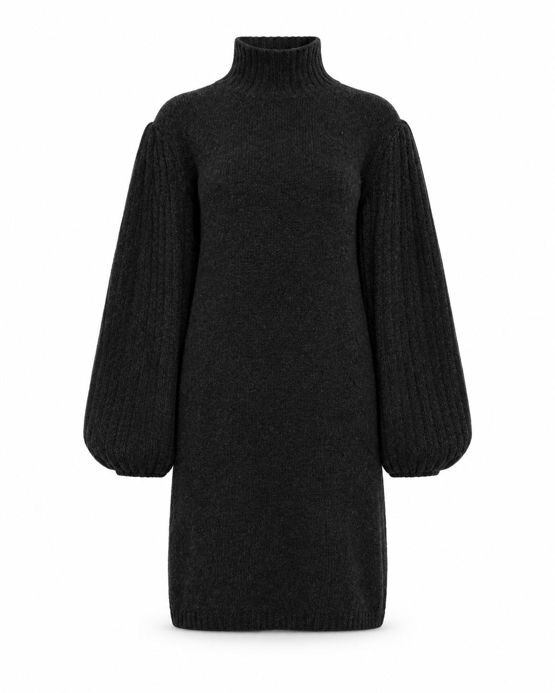Charcoal knitted cashmere dress by Chanel, featuring a cozy, elegant design perfect for stylish winter wear.