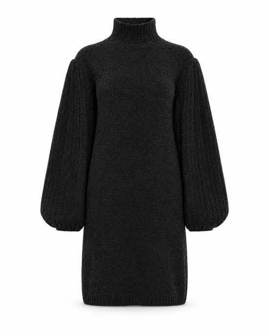 Charcoal knitted cashmere dress by Chanel, featuring a cozy, elegant design perfect for stylish winter wear.