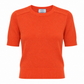 Prada burnt orange wool and silk short-sleeve knit top with crew neckline, ribbed trims and a lightweight fitted silhouette.