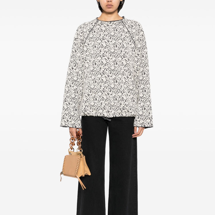 Chloé patterned jacquard wool jumper, a stylish knit top with intricate design and cozy texture, displayed on a neutral background.
