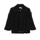 Chloé black wool cape-collar coat with oversized rounded collar, button front, welt pockets and gold-tone D-ring shoulder detailing.