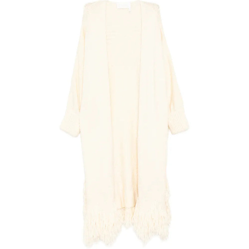 Cream Fringe Long Cardigan