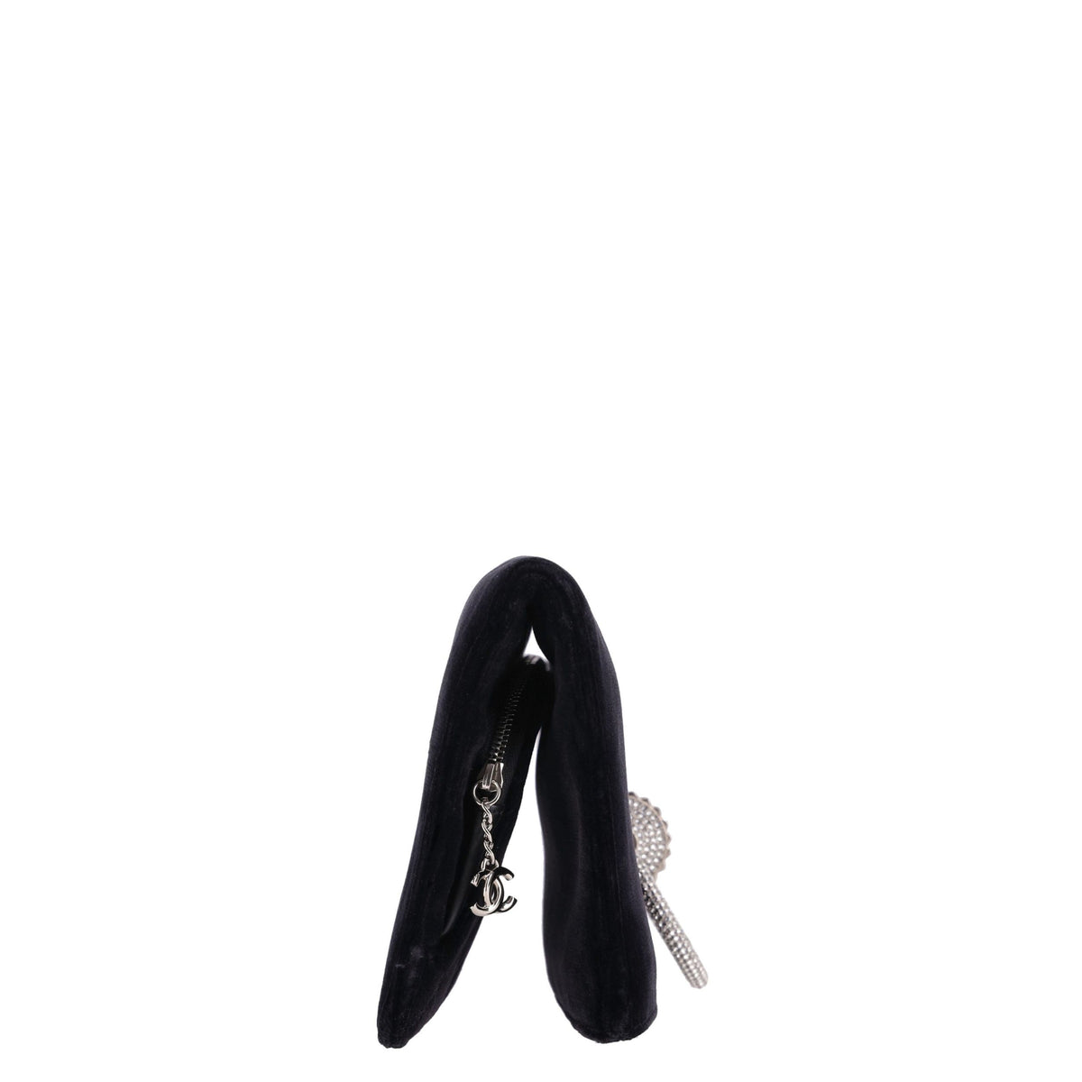 Detail of Chanel velvet clutch crystal-encrusted hoop clasp