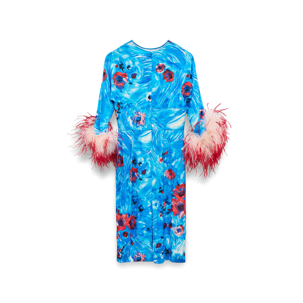 Prada 2017 feather dress with delicate feather details, elegant design, and flowing fabric, perfect for formal occasions.