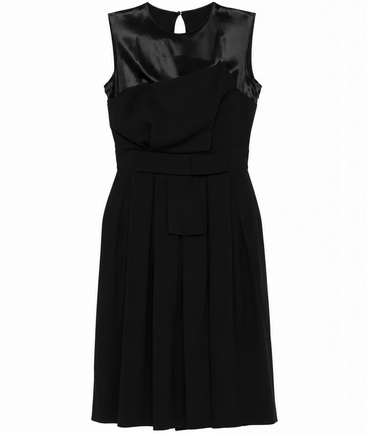 Dior black tulle panel ribbon waist dress featuring satin and crepe fabric, elegant and stylish evening dress display