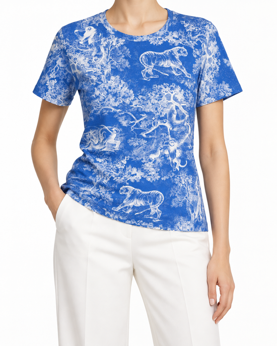 Dior Riviera short-sleeve T-shirt with graphic design, casual tops for women, white fabric, front view