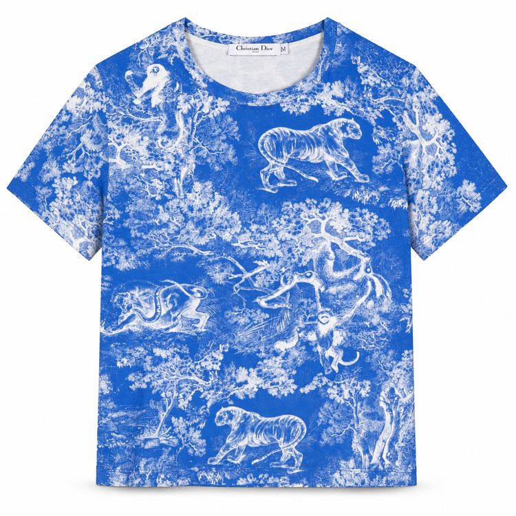 Dior Riviera short-sleeve T-shirt with graphic design, casual tops for women, white fabric, front view