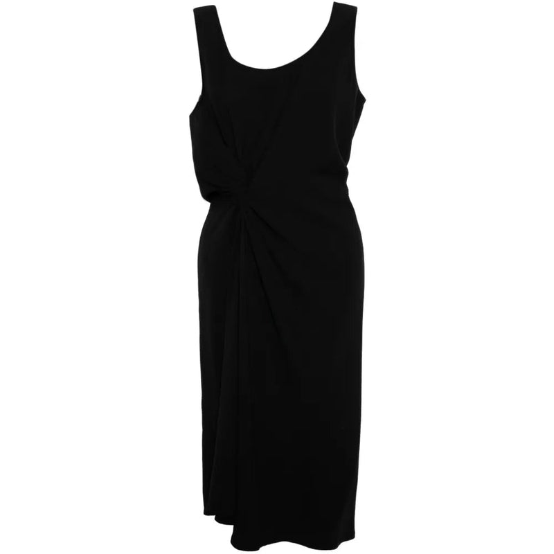 Dior sleeveless draped dress featuring elegant fabric and stylish design, perfect for sophisticated occasions.