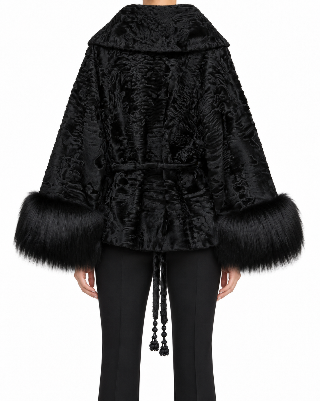 Black Dior cuffed jacket, stylish coat with buttoned cuffs and tailored fit, displayed on a neutral background.
