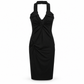 Black Dior halter neck cotton dress displayed on a hanger, showcasing its stylish design and elegant silhouette.