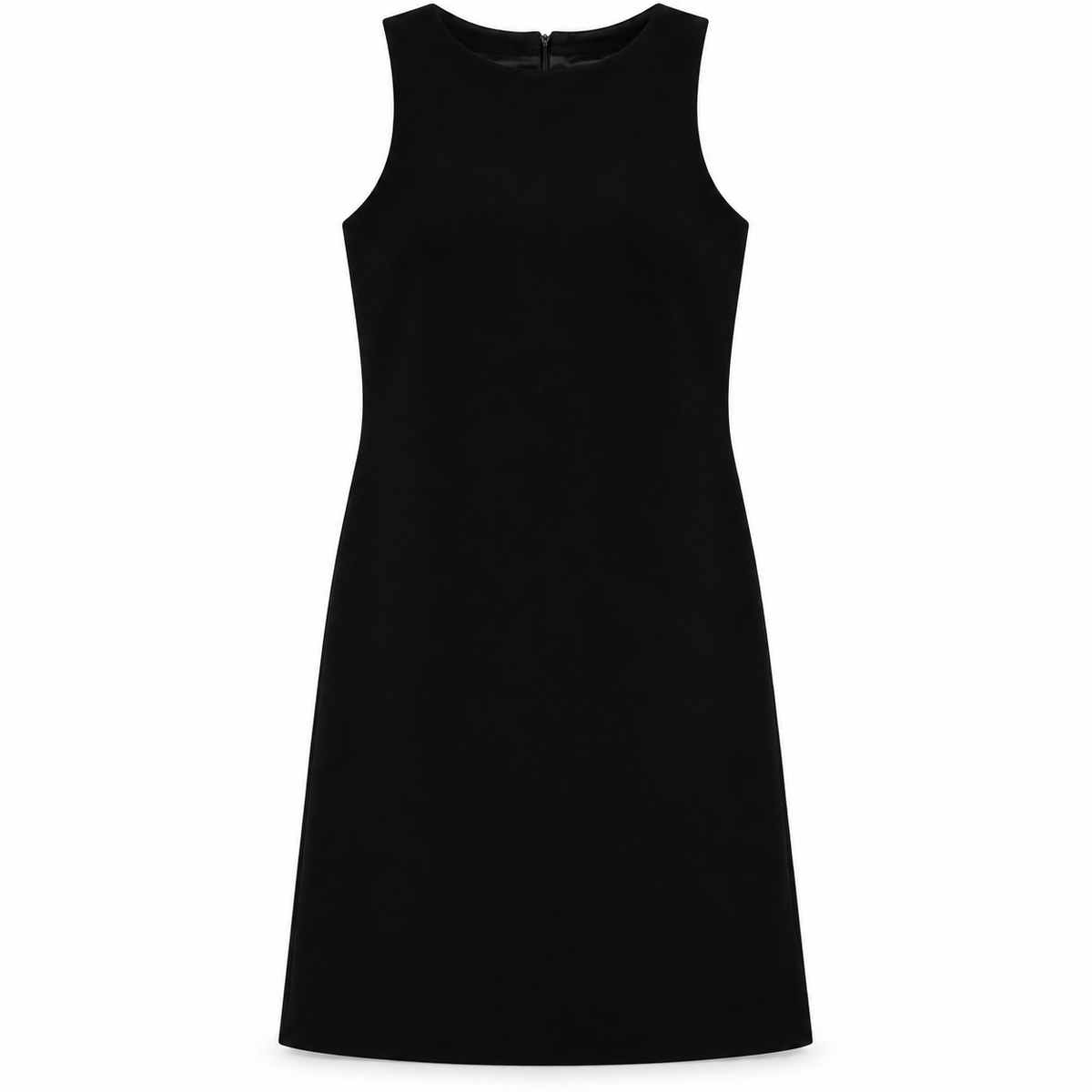 Black Dior wool sleeveless dress with a tailored, minimalist design showcasing elegant, clean lines and sophisticated style.