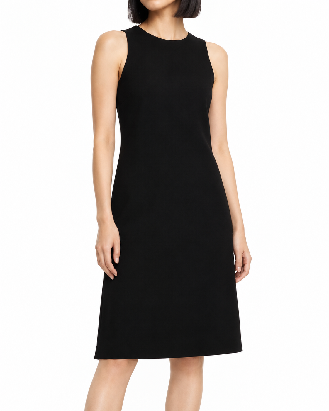 Black Dior tailored wool dress with sleeveless design, featuring a minimalist, sophisticated silhouette perfect for elegant styling.