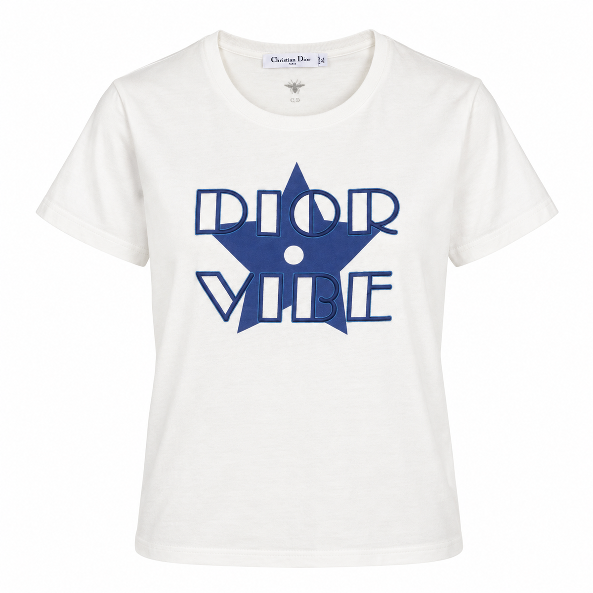 Dior graphic print white T-shirt with bold design, casual tops, featuring the Dior logo and artistic graphic on the front.