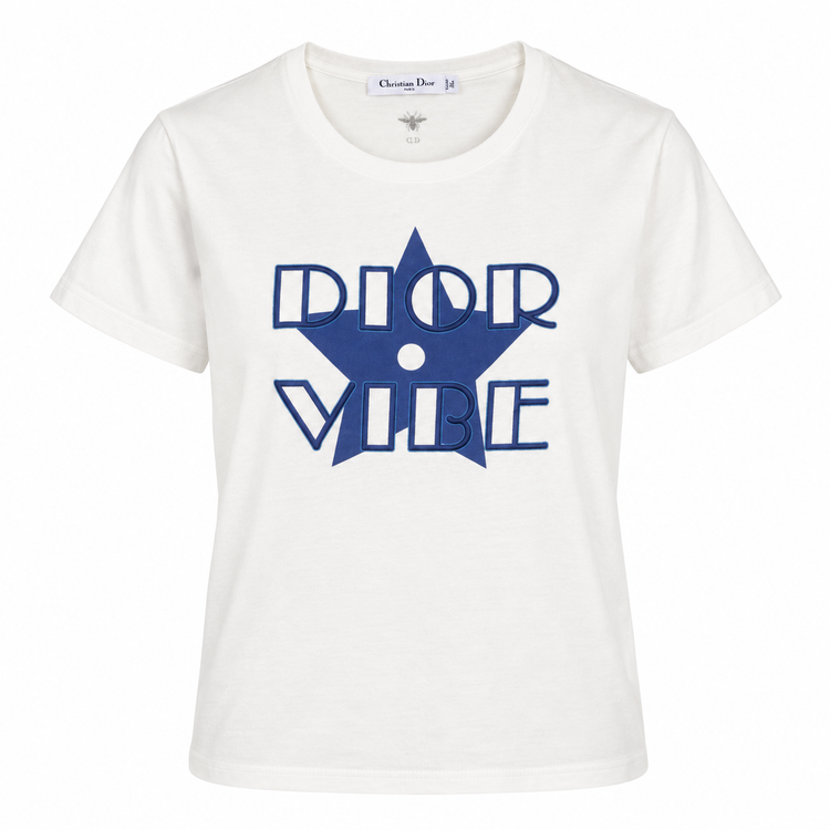 Dior graphic print white T-shirt with bold design, casual tops, featuring the Dior logo and artistic graphic on the front.