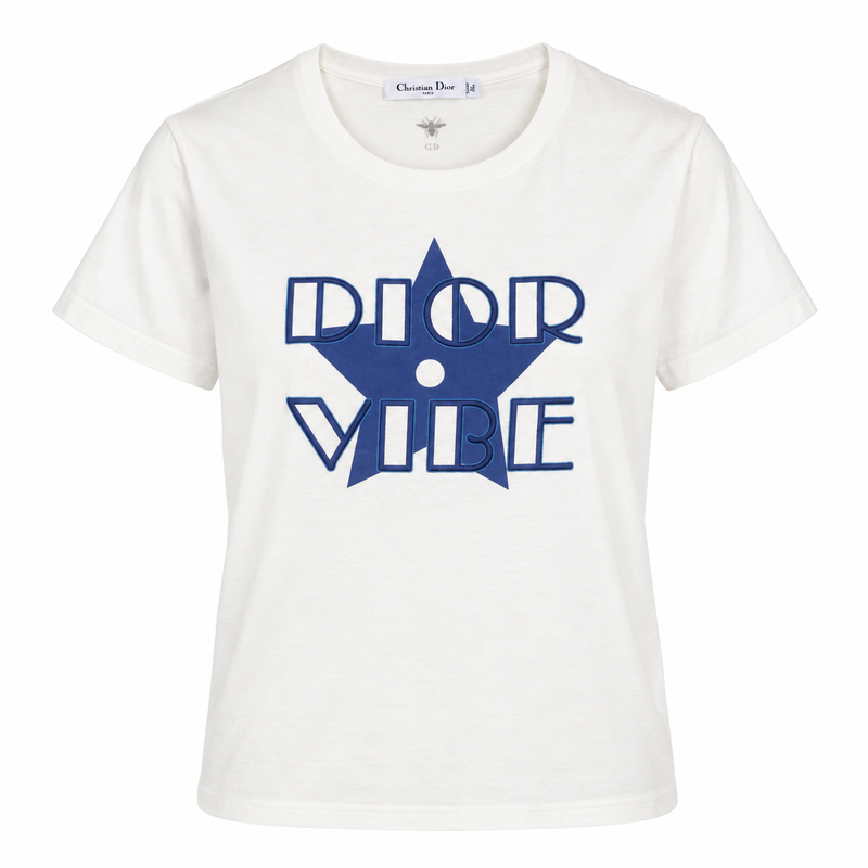 Dior graphic print white T-shirt with bold design, casual tops, featuring the Dior logo and artistic graphic on the front.