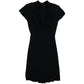 Dior black short sleeve dress with a draped neckline, tie-neck detail, fitted waist and straight short-length silhouette.