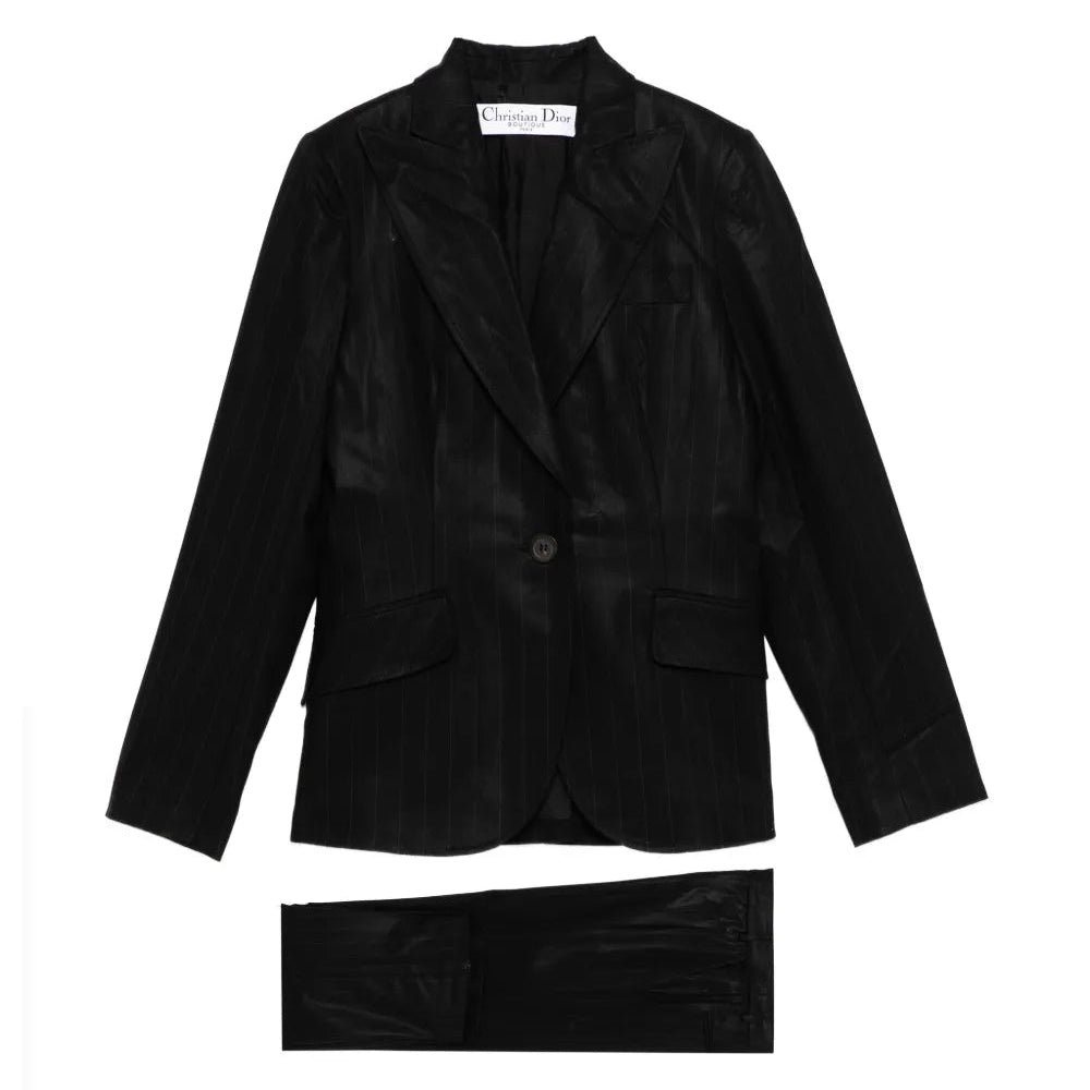 Dior wool pinstripe suit set featuring tailored blazer and matching trousers, classic and sophisticated men&