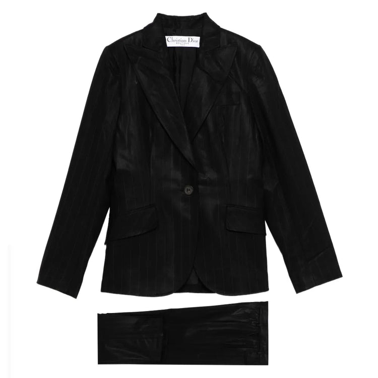 Dior wool pinstripe suit set featuring tailored blazer and matching trousers, classic and sophisticated men&