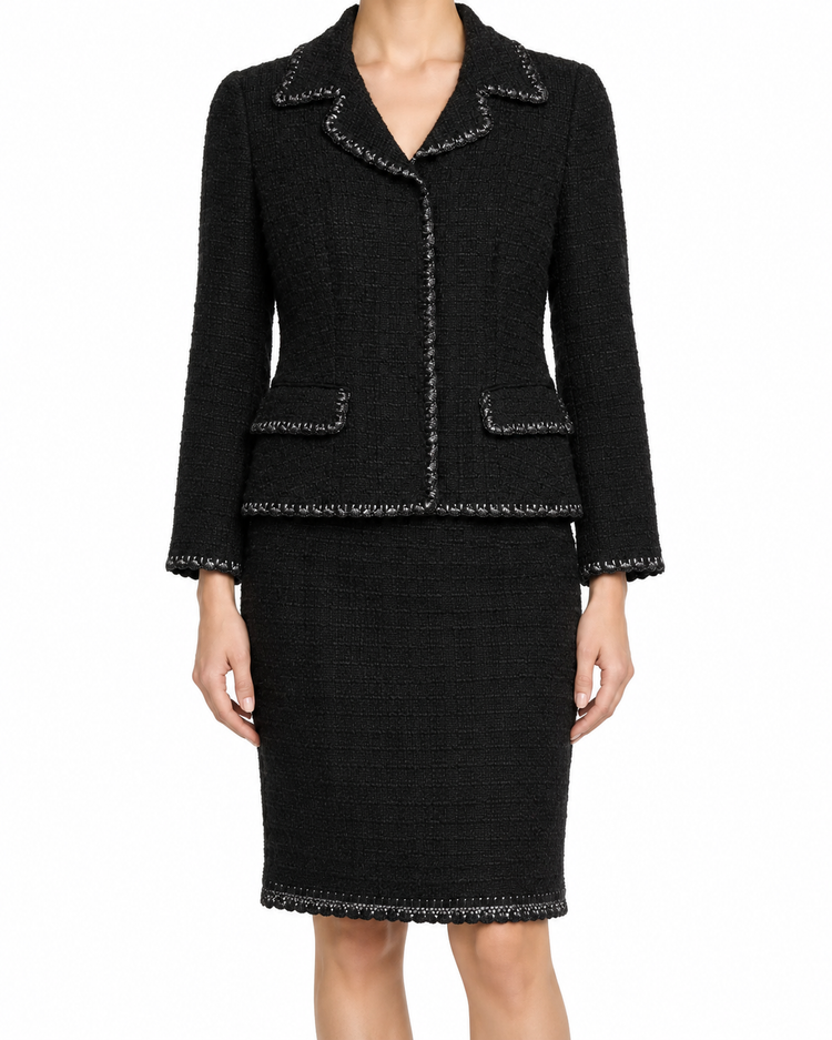 Dolce & Gabbana blazer and pencil skirt suit set, tailored black blazer with matching high-waist pencil skirt, elegant formal wear