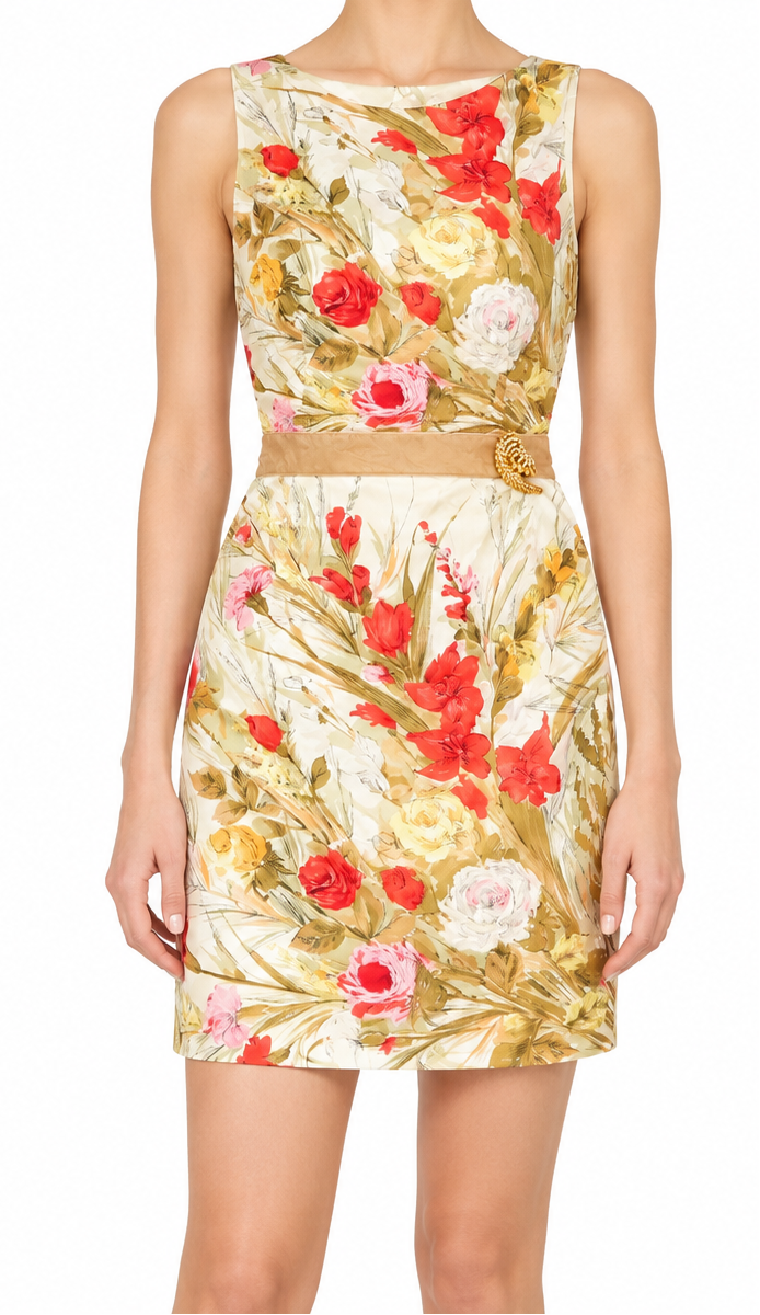 Dolce & Gabbana floral silk midi dress featuring a fitted bodice, flowing skirt, and vibrant floral pattern.