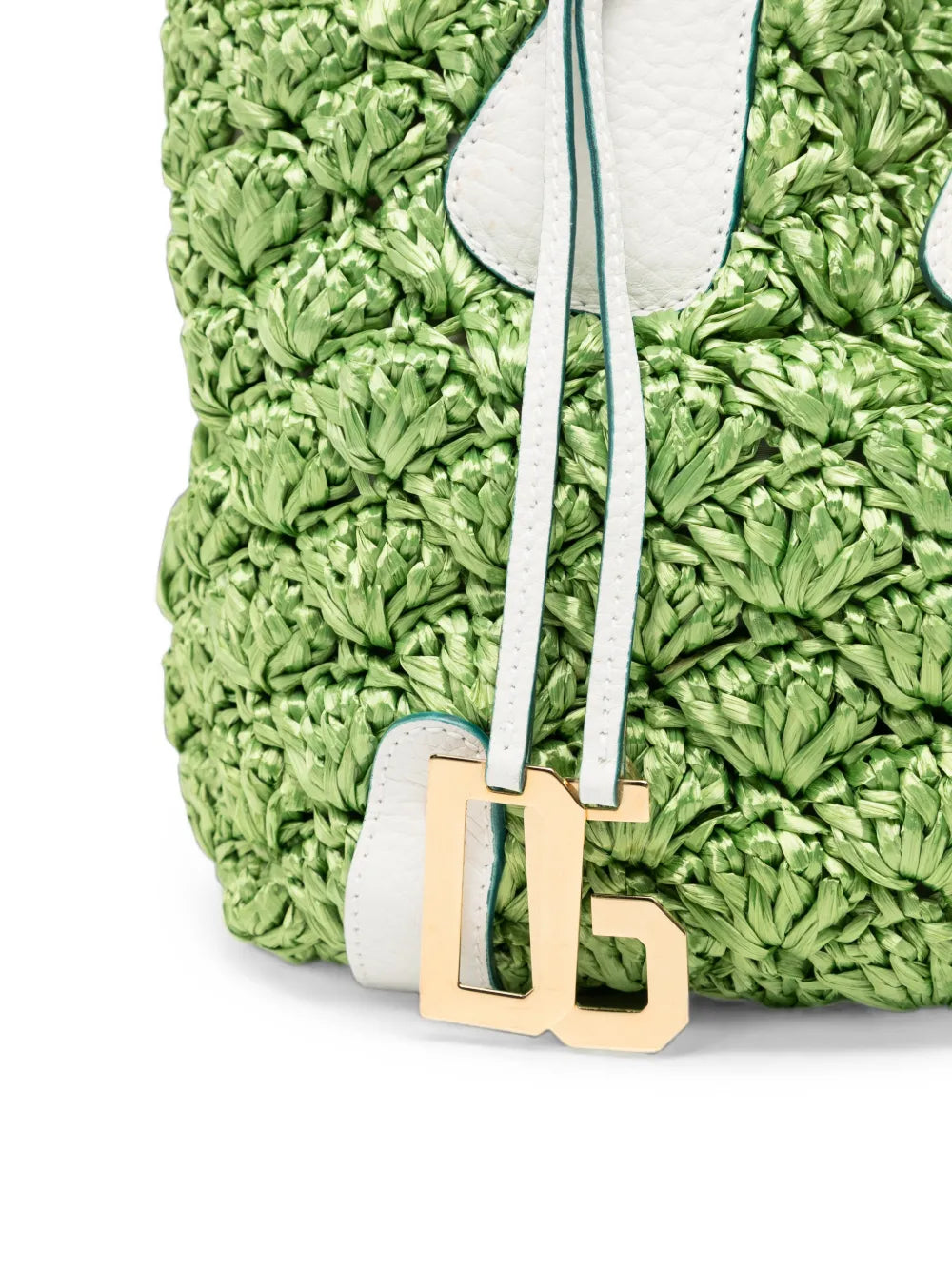 Green Raffia Shoulder Bag by Dolce & Gabbana, featuring a woven crochet design and shoulder strap, stylish and elegant accessory.