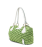 Green raffia shoulder bag by Dolce & Gabbana featuring a woven crochet design and a sleek shoulder strap.