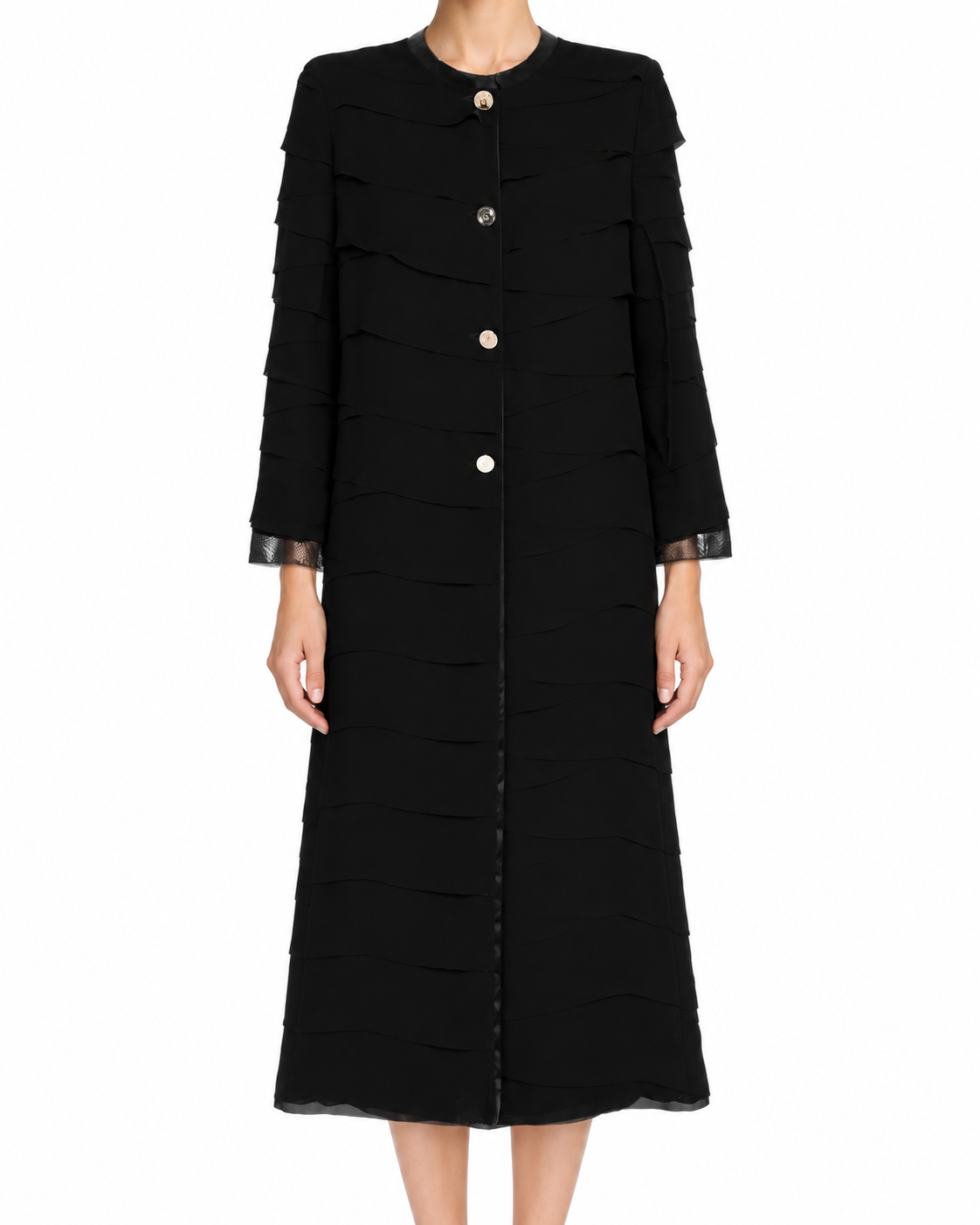 Dolce & Gabbana silk coat with elegant snakeskin trim, showcasing luxurious fabric and stylish design.