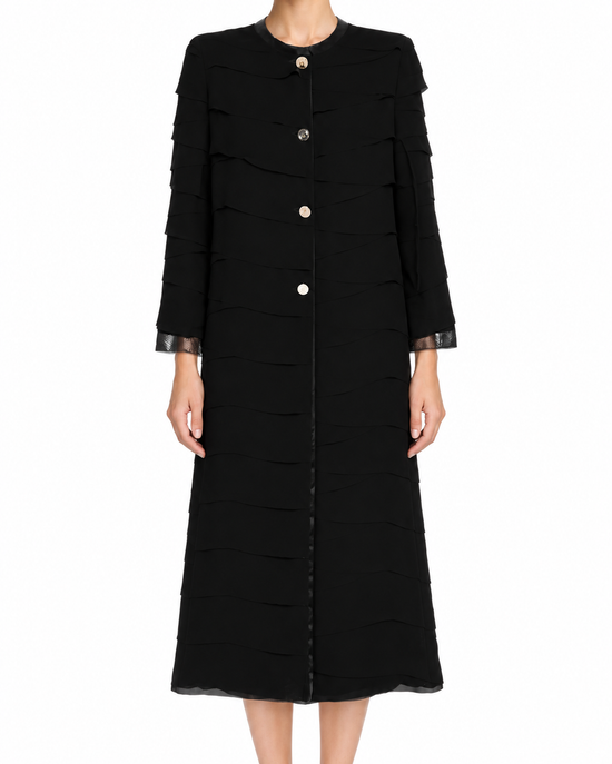 Dolce & Gabbana silk coat with elegant snakeskin trim, showcasing luxurious fabric and stylish design.