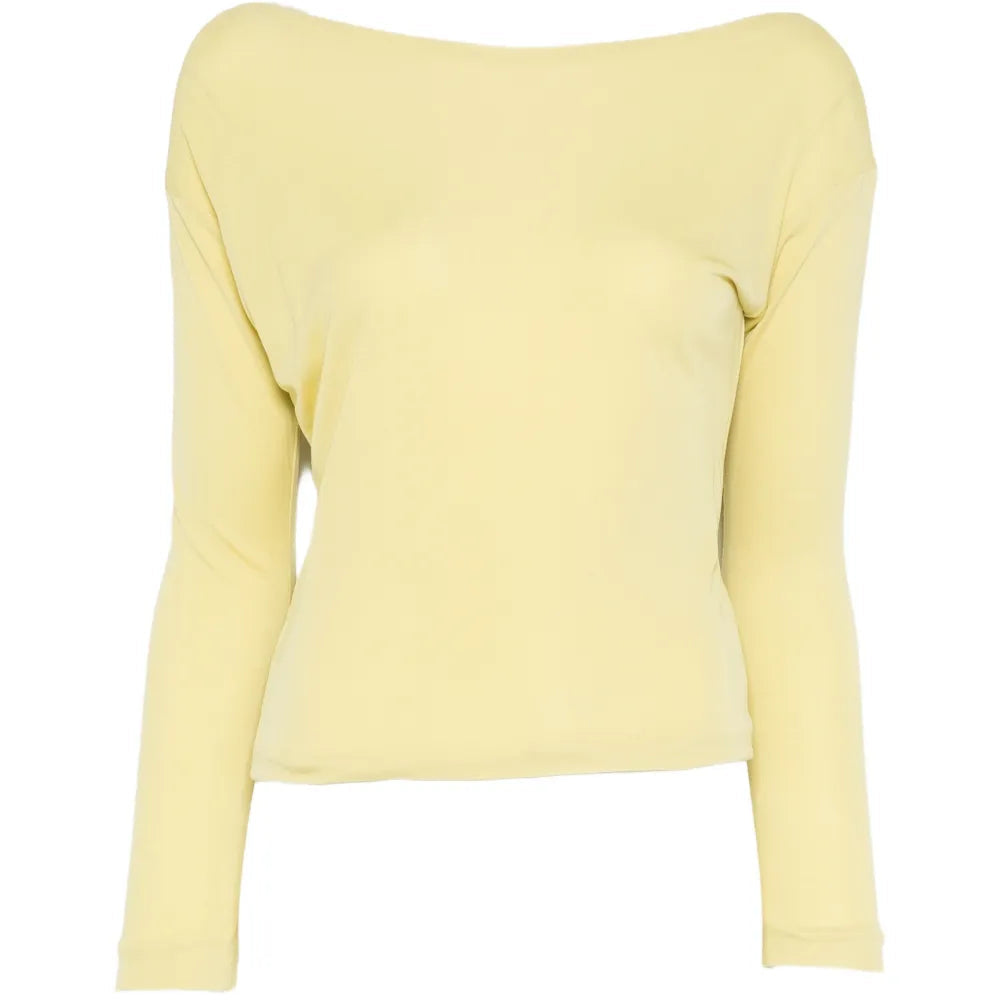 Yellow silk top by Emilio Pucci, featuring a stylish sleeveless design with a smooth, luxurious fabric and elegant drape.