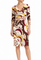 Emilio Pucci abstract print long sleeve dress with vibrant colors and flowing fabric, stylish and elegant evening wear.