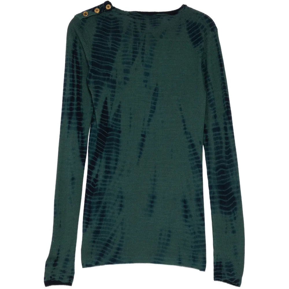 Emilio Pucci green tie-dye wool top, stylish long-sleeve garment with vibrant pattern, perfect for casual or chic outfits.