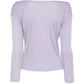 Emilio Pucci lilac silk long-sleeve top with a relaxed fit and elegant drape, displayed on a hanger.