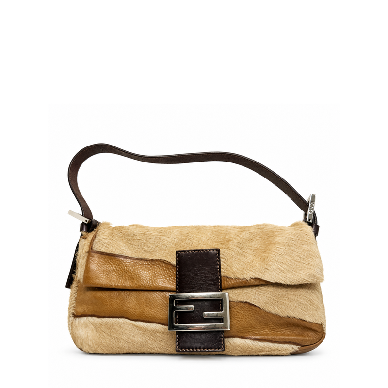 Fendi Calf Pony Hair Baguette Shoulder Bag with sleek design and textured pony hair finish on a neutral background