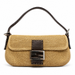 Fendi Raffia Baguette shoulder bag with woven raffia material and leather accents, stylish and compact for everyday use.